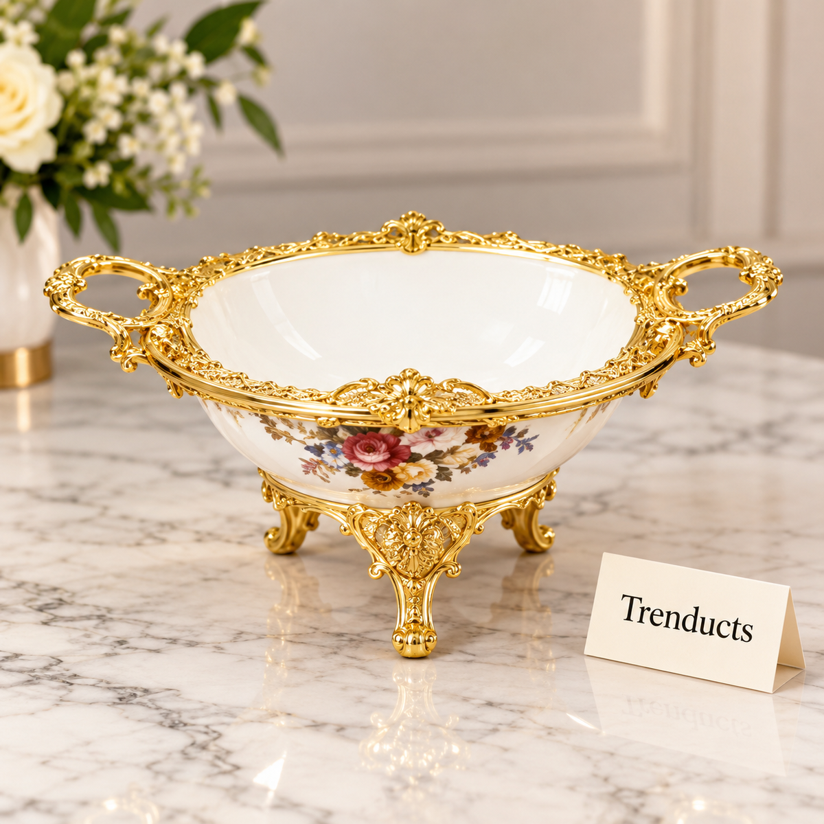 Brilliant Date Bowl - Royal Bloom Floral with Gold Stand
