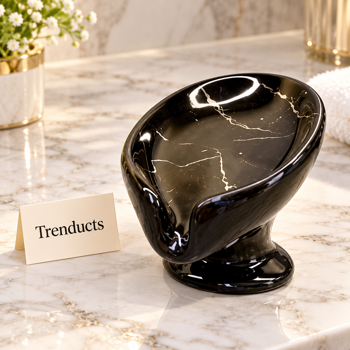 Brilliant Marble Soap Dish - White Porcelain with Grey Veins