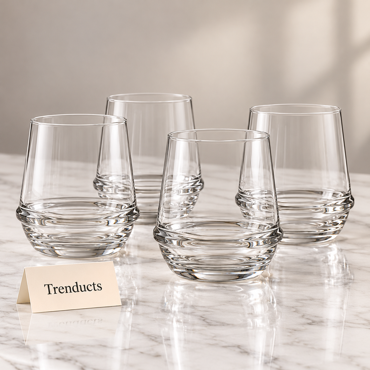 Danny Home Glass Tumbler Set - 4 Pcs 385ml Faceted Base