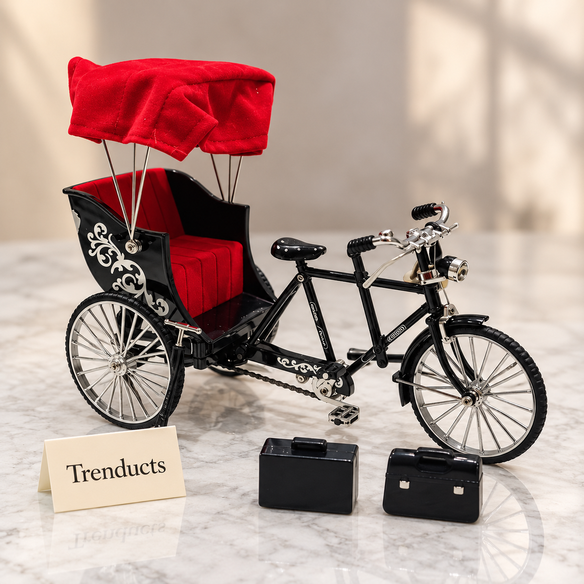 Baggi Cycle Miniature - Black Tandem with Red Canopy