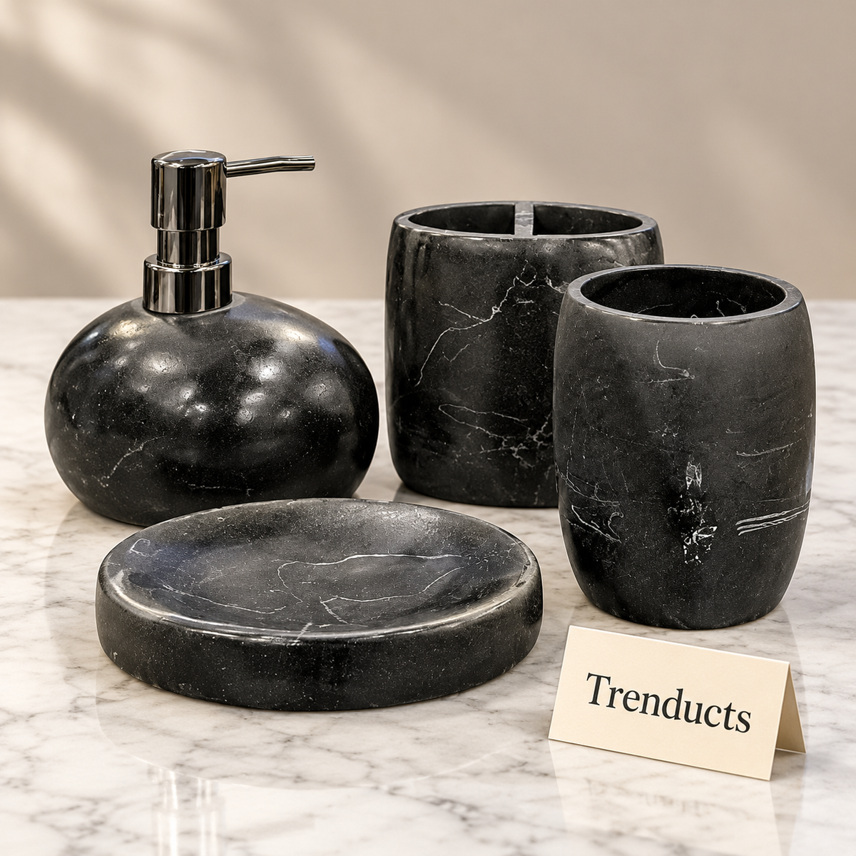 Luxury Bathroom Set - 4-Piece Black Marble-Look Design