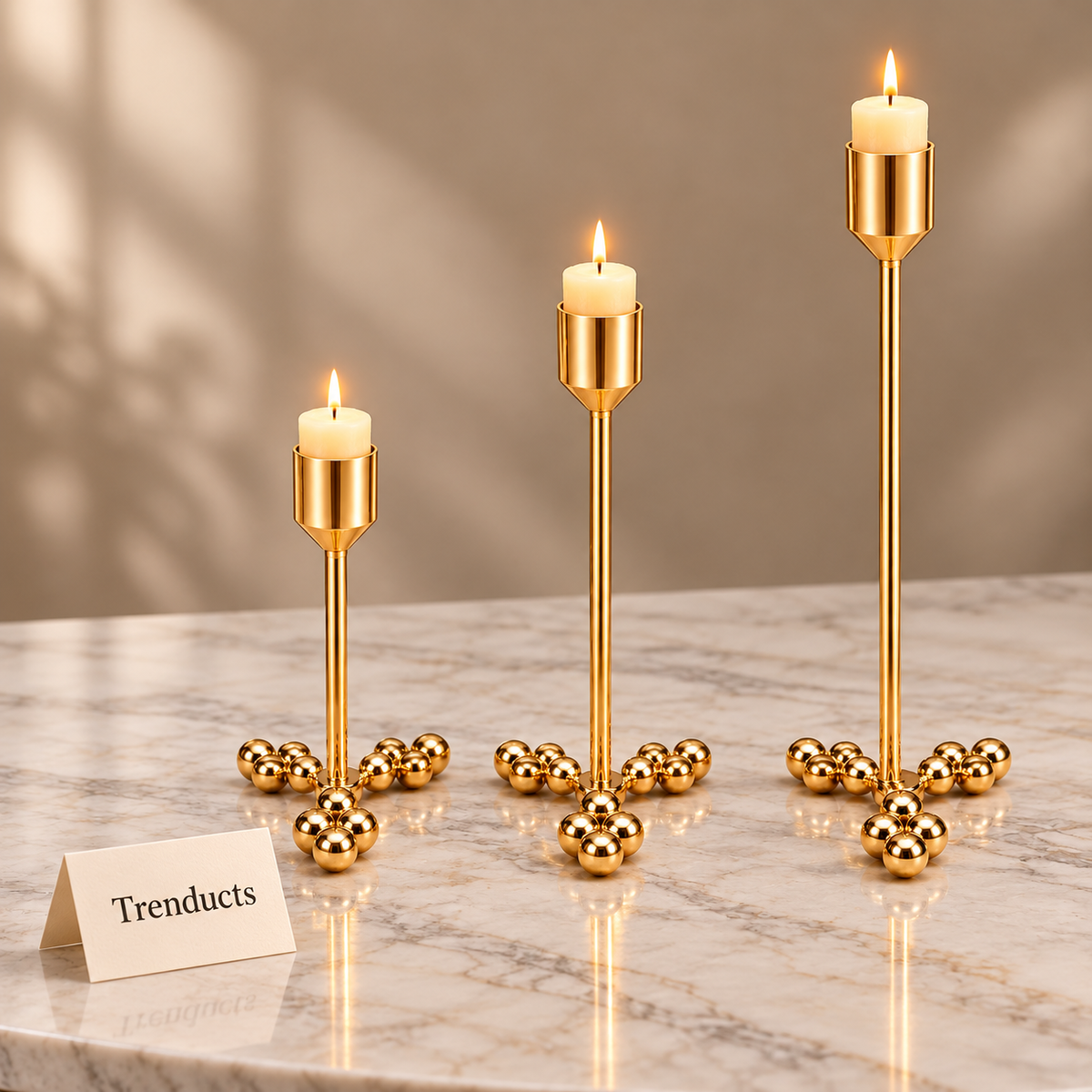 Elegant Gold Candle Stand Set - 3 Tall Holders