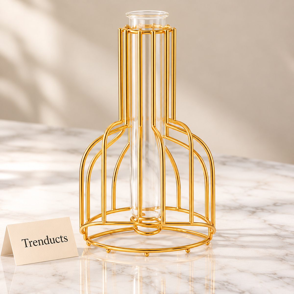 Golden Flower Vase - Metal Wire Holder with Glass Tube