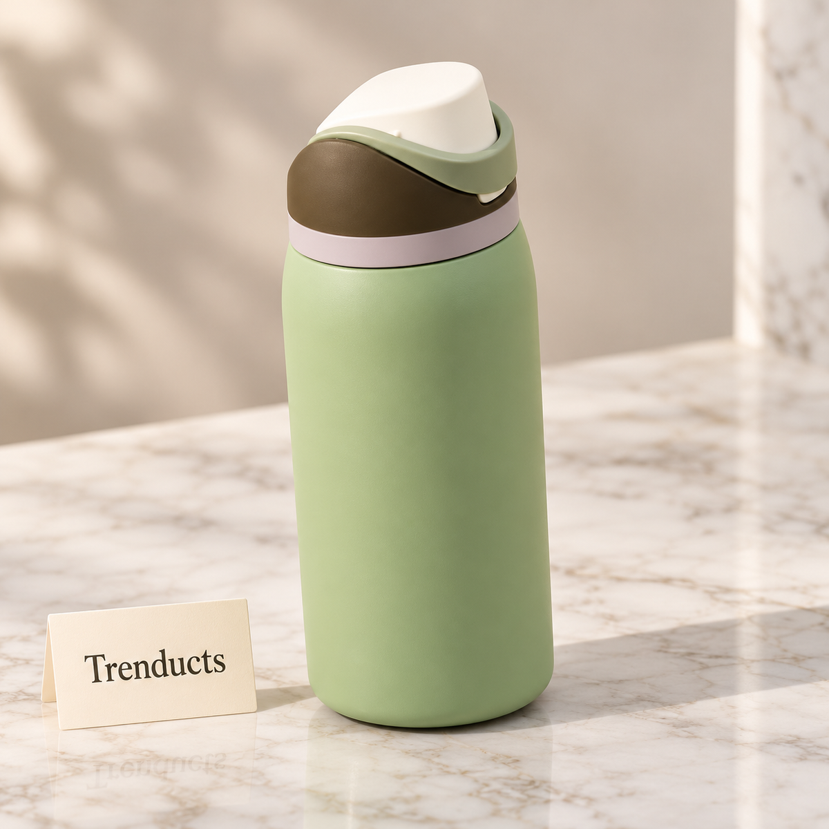 Premium Insulated Water Bottle - Sage Green with Cream Lid