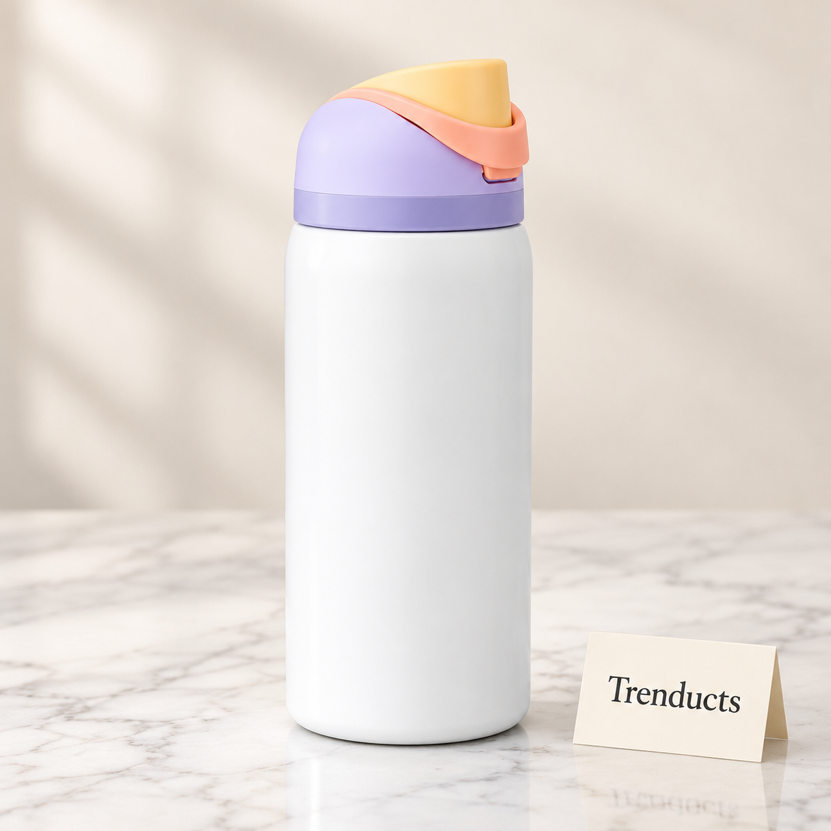 Insulated Water Bottle - White with Lavender Lid