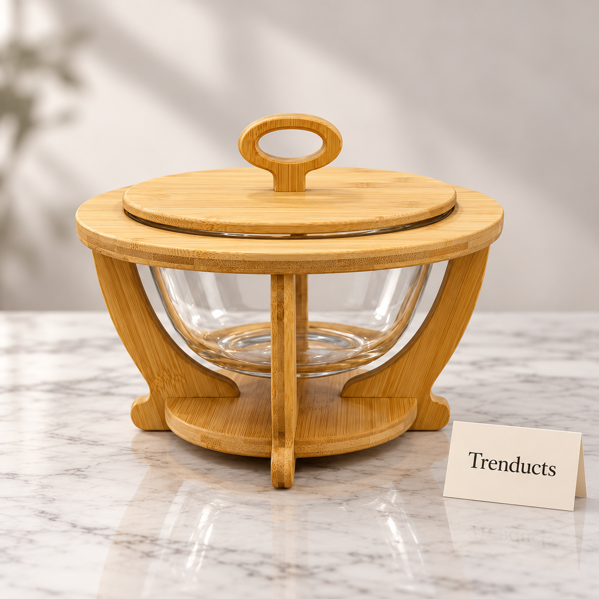 Bohemia Glass Serving Bowl - Bamboo Lid & Stand