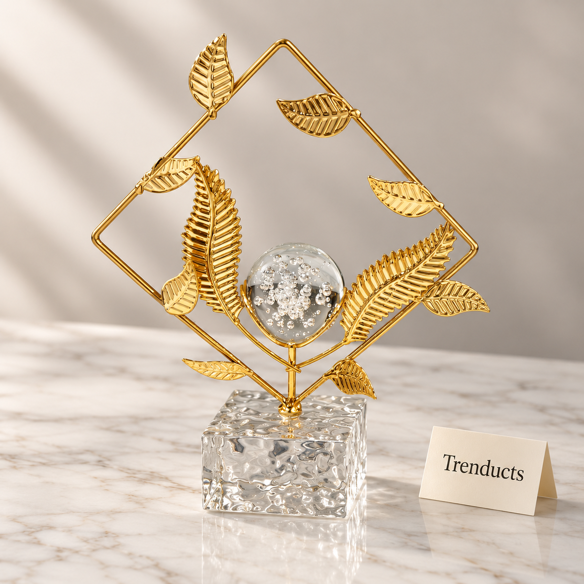 Crystal Ball Table Decor - Diamond Frame, Acrylic Base