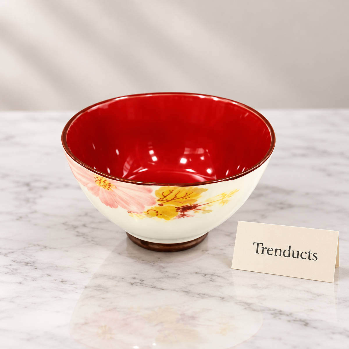 Brilliant Round Bowl - Pink Floral with Red Interior
