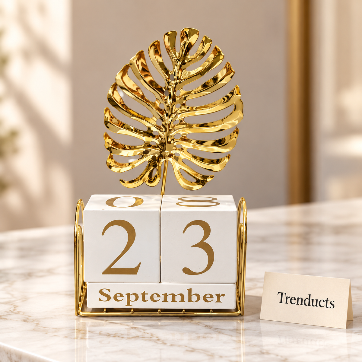 Gold Desk Calendar Stand - Monstera Leaf Topper