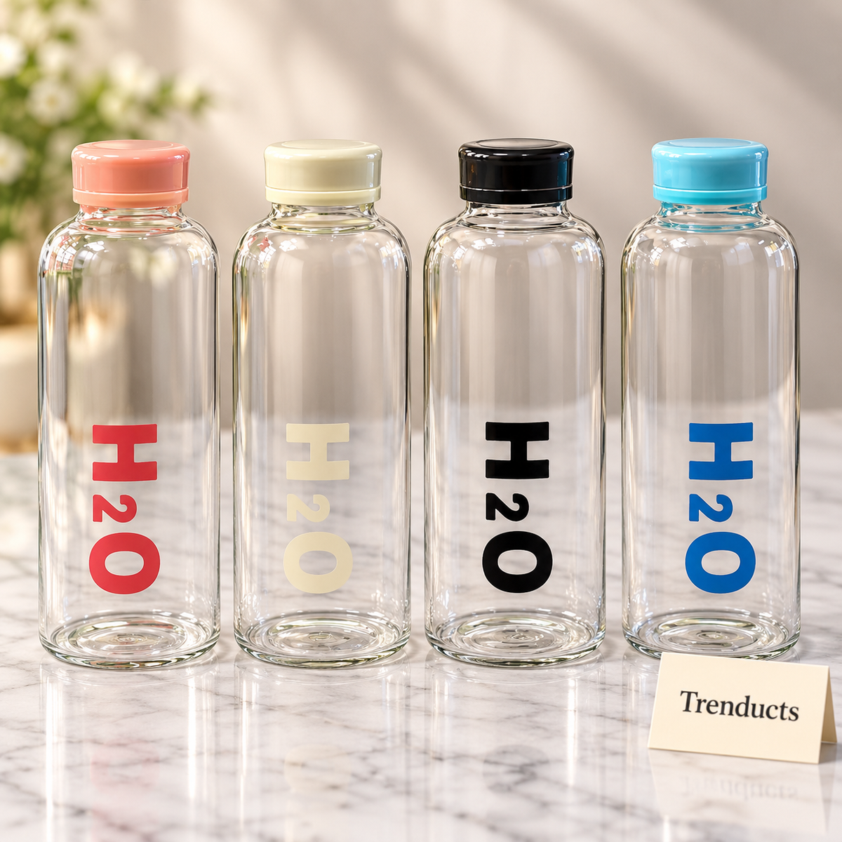 H2O Glass Bottle 750ml - Clear Water Bottle with Screw Cap
