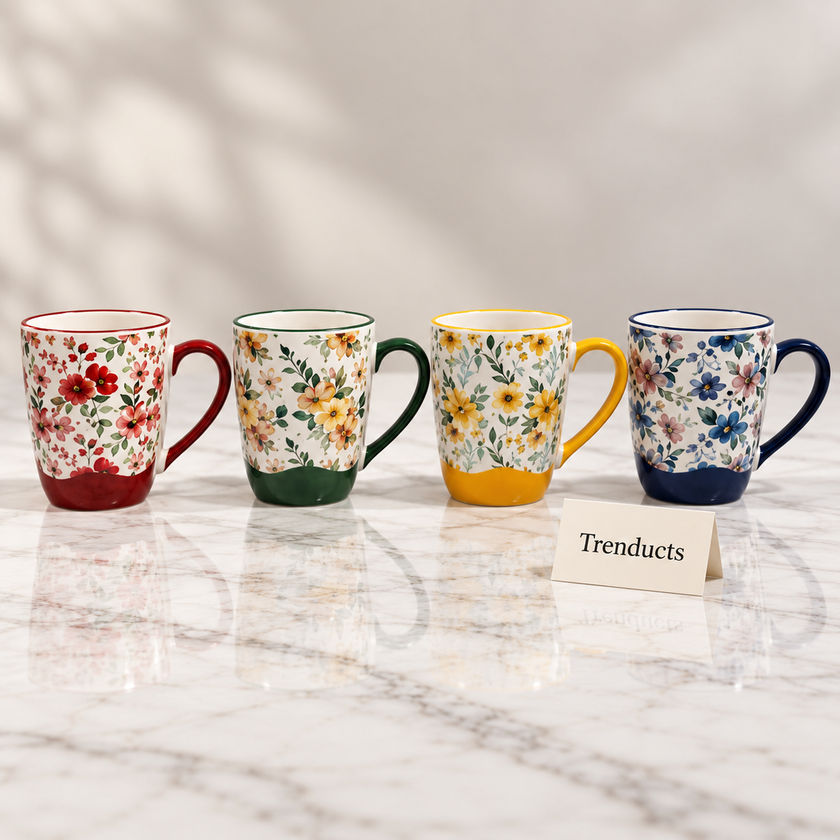 Floral Mug - Coloured Handle and Base (Random Design)