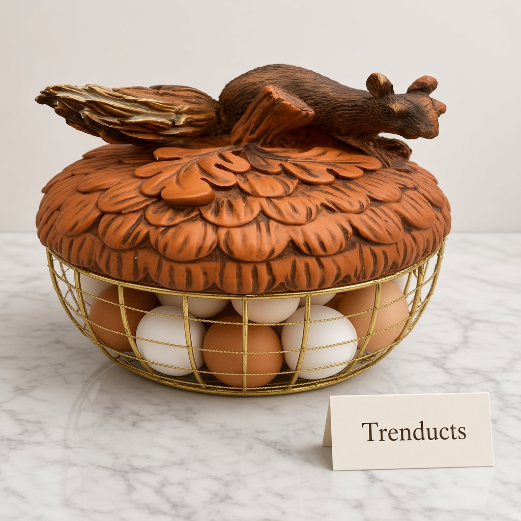Metal Egg Basket with Fiber Squirrel Lid - Gold & Brown