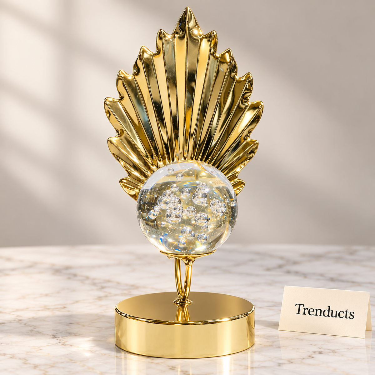 Luxury Showpiece - Gold Shell Fan with Crystal Bubble Ball