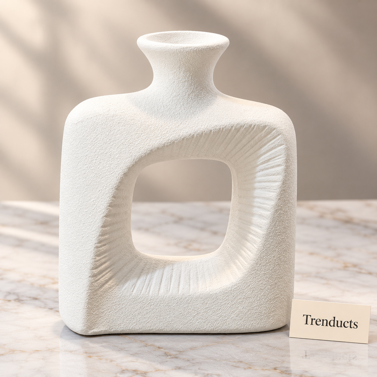 White Loop-Neck Decorative Vase - Open Centre Design