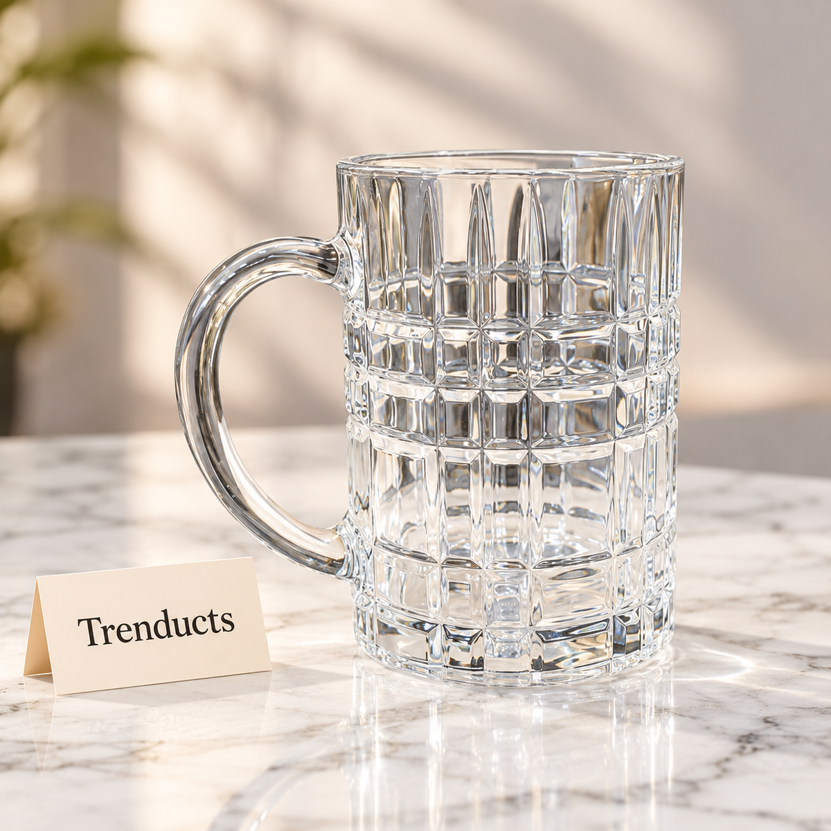 Glass Juice Mug - Clear Crystal Checkered Beer Mug