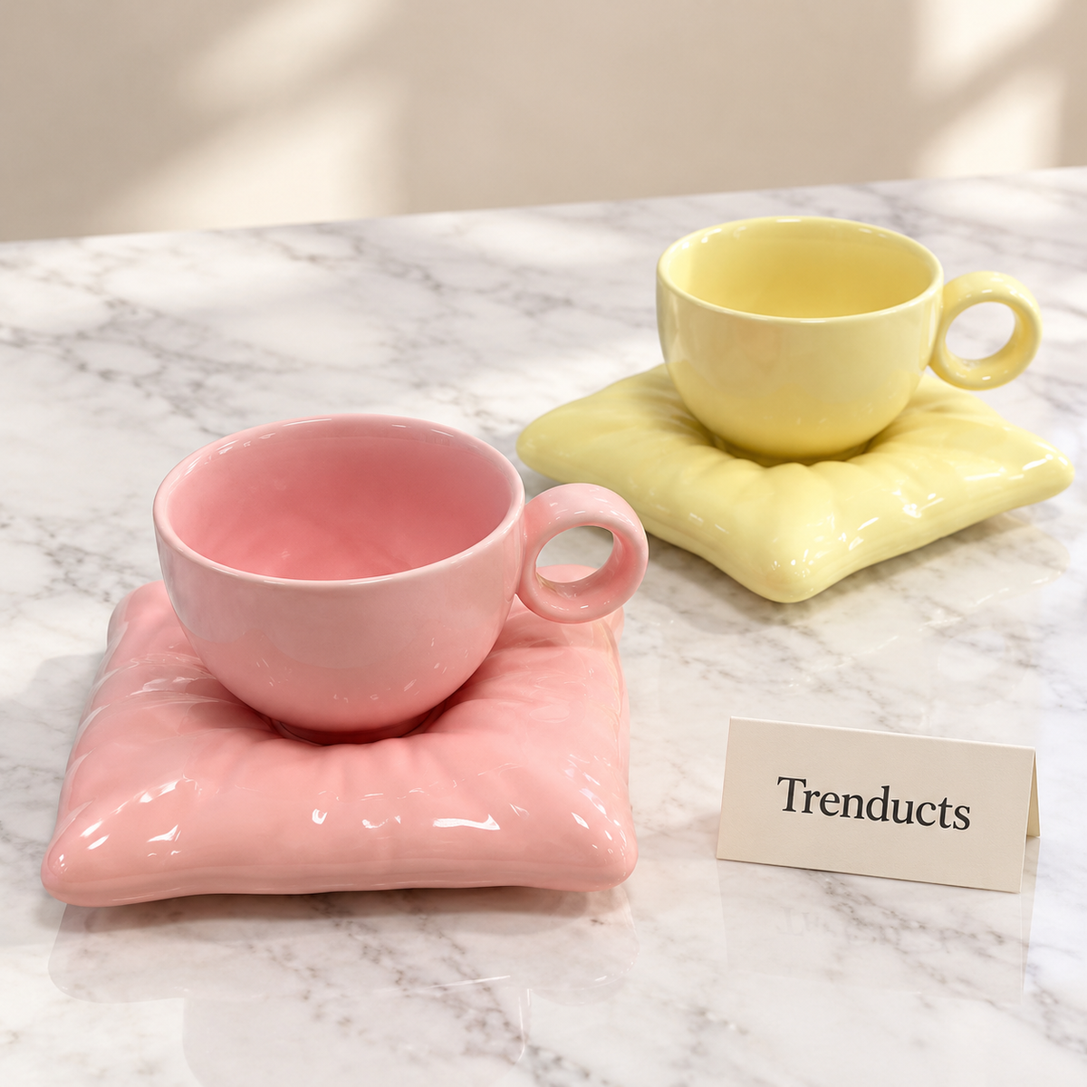 Ceramic Cup and Saucer Set - Cushion Saucer