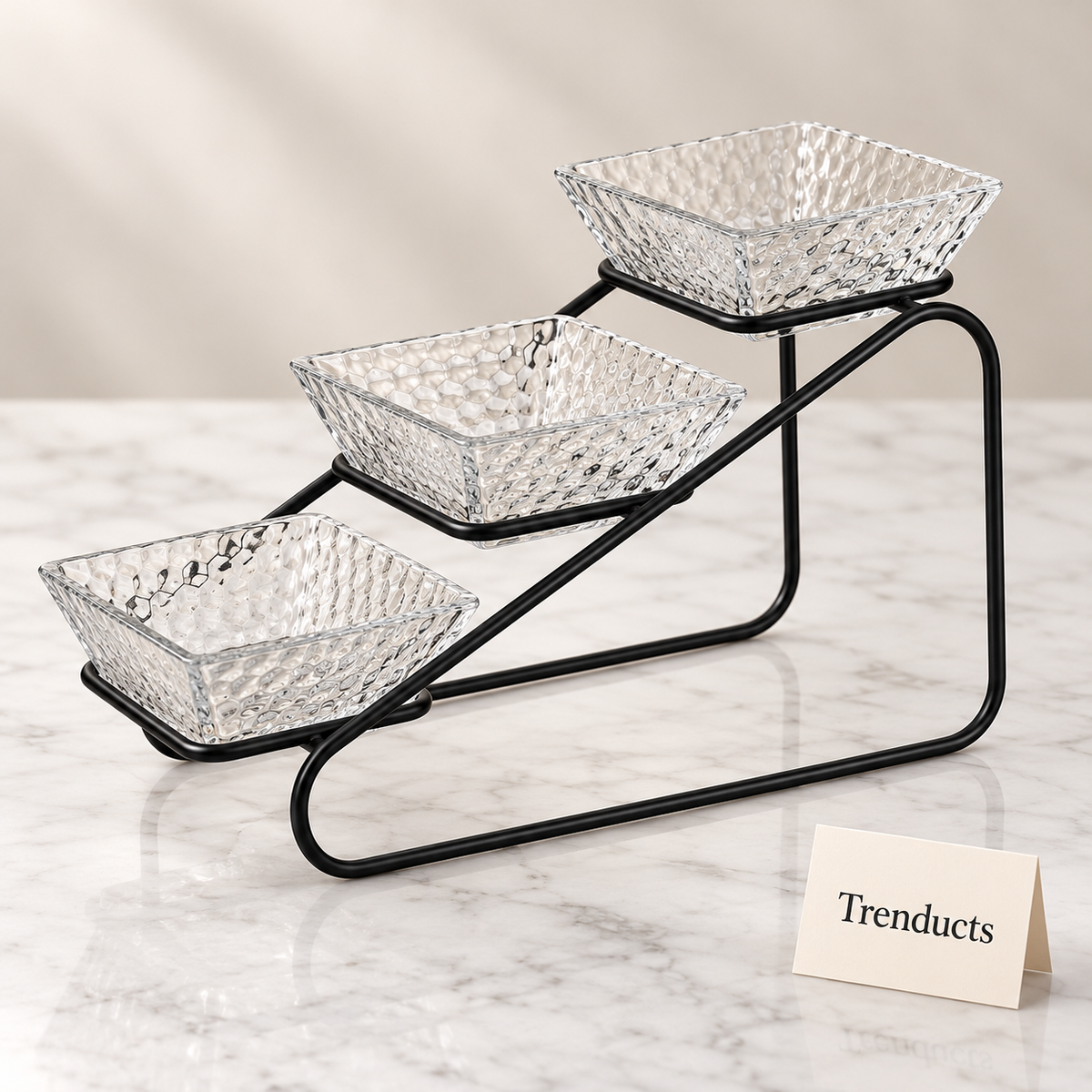 Danny Home Glass Snack Bowl Set - 3 Tier Stand 250ml