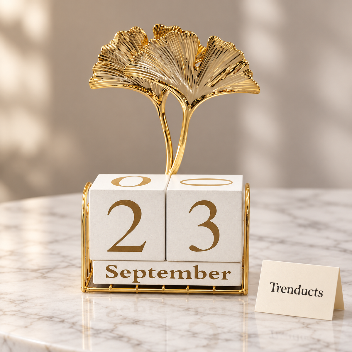 Gold Desk Calendar Stand - Ginkgo Leaf Topper