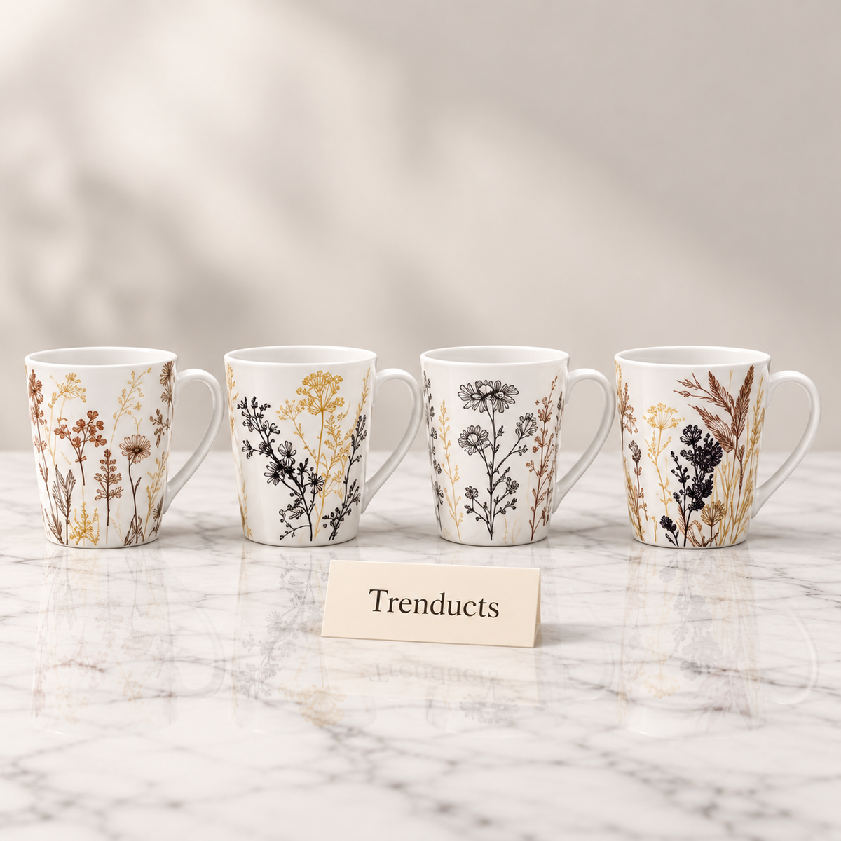 Wildflower Line Art Mug 370 ml - White (Random Design)