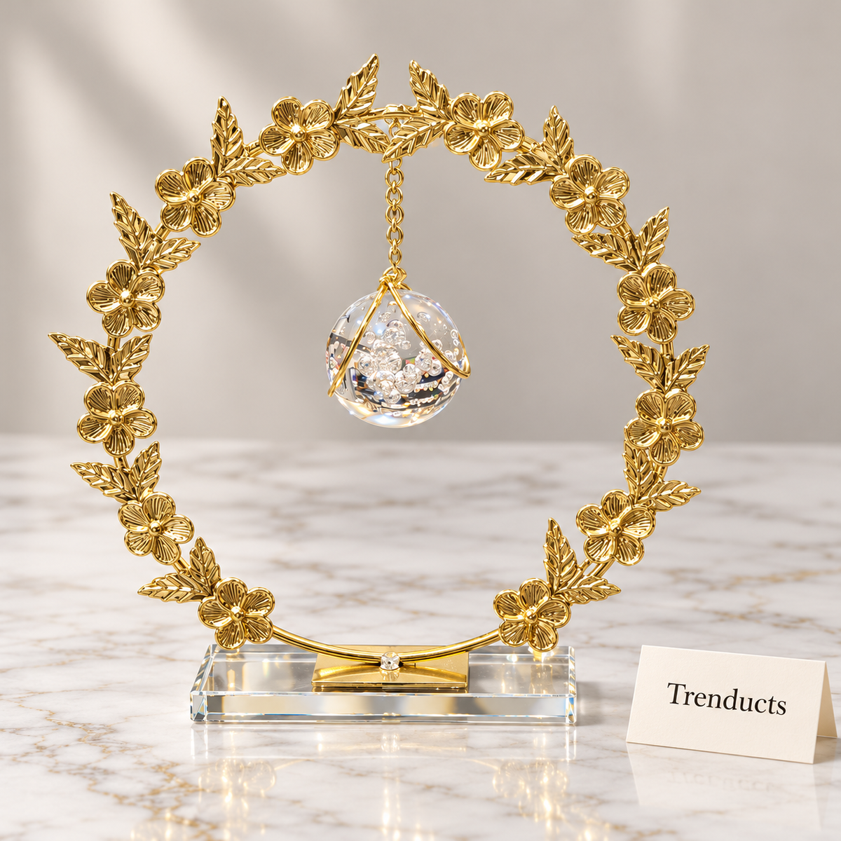 Gold Circular Ring Table Accent - Floral Wreath, Orb