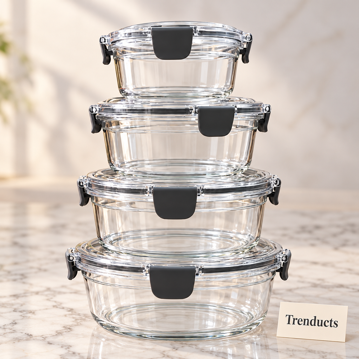 4 Pcs Acrylic Plastic Fresh Box Set - Round Locking Lids