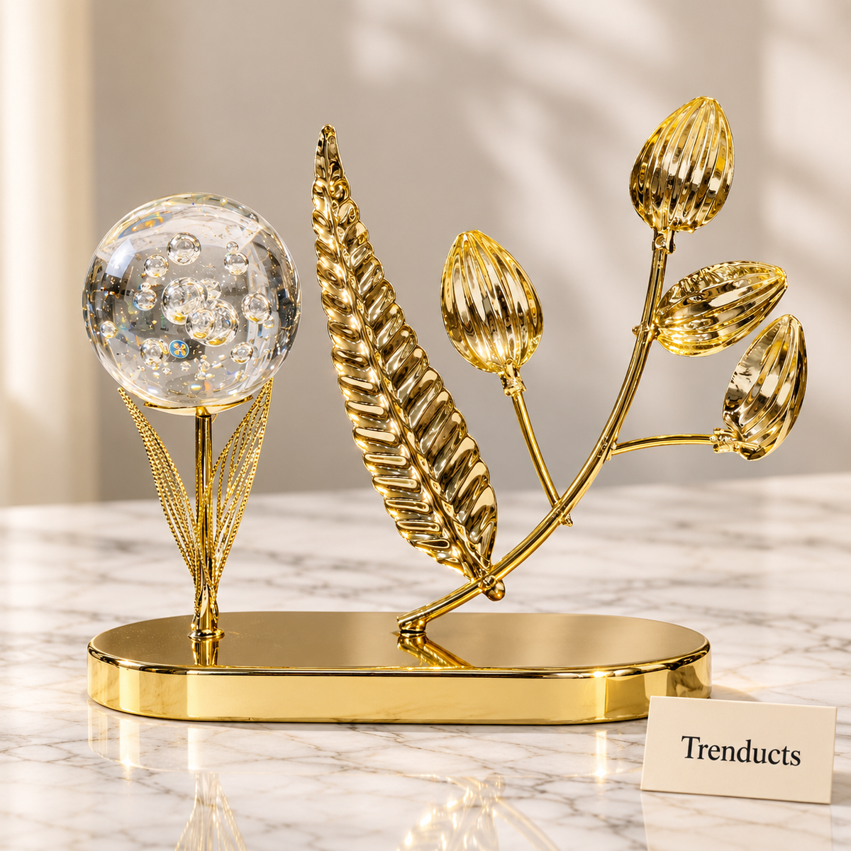 Globe Showpiece - Gold Tulip with Crystal Bubble Egg