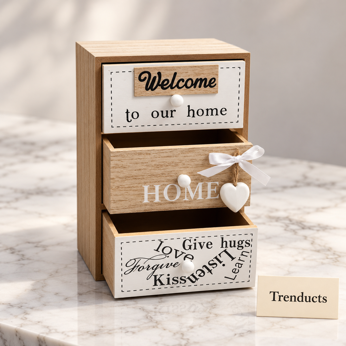 Mini Wooden Drawer Organizer - 3 Tier Welcome Print