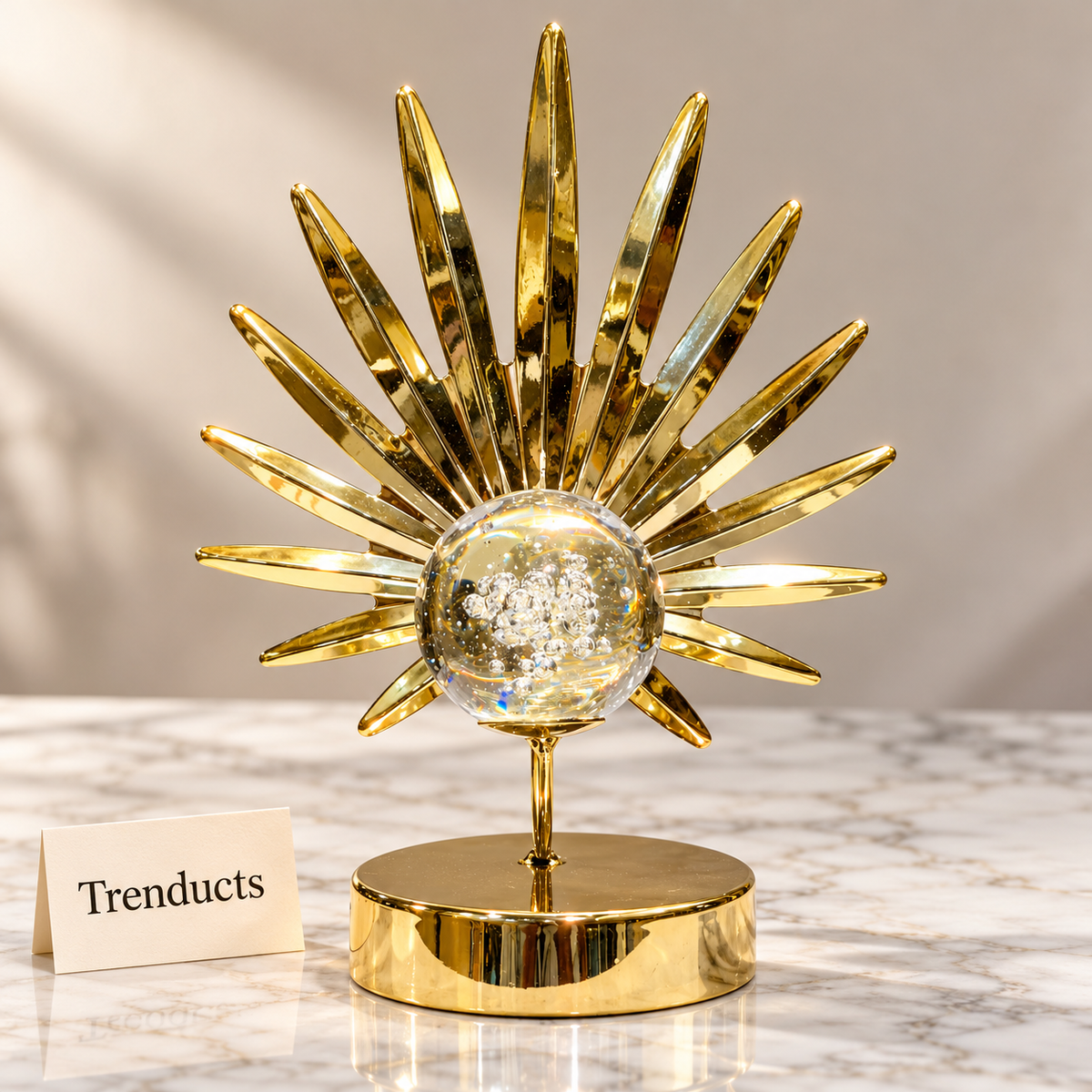 Luxury Showpiece - Gold Sunburst with Crystal Bubble Ball