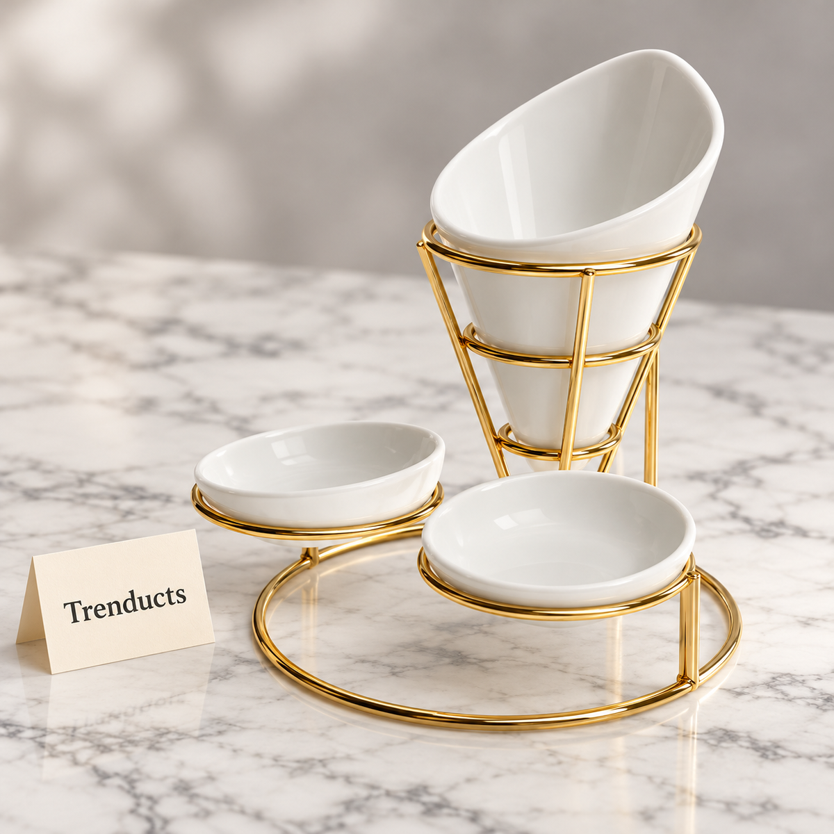 Brilliant Fries Holder - Gold Wire with White Bowls