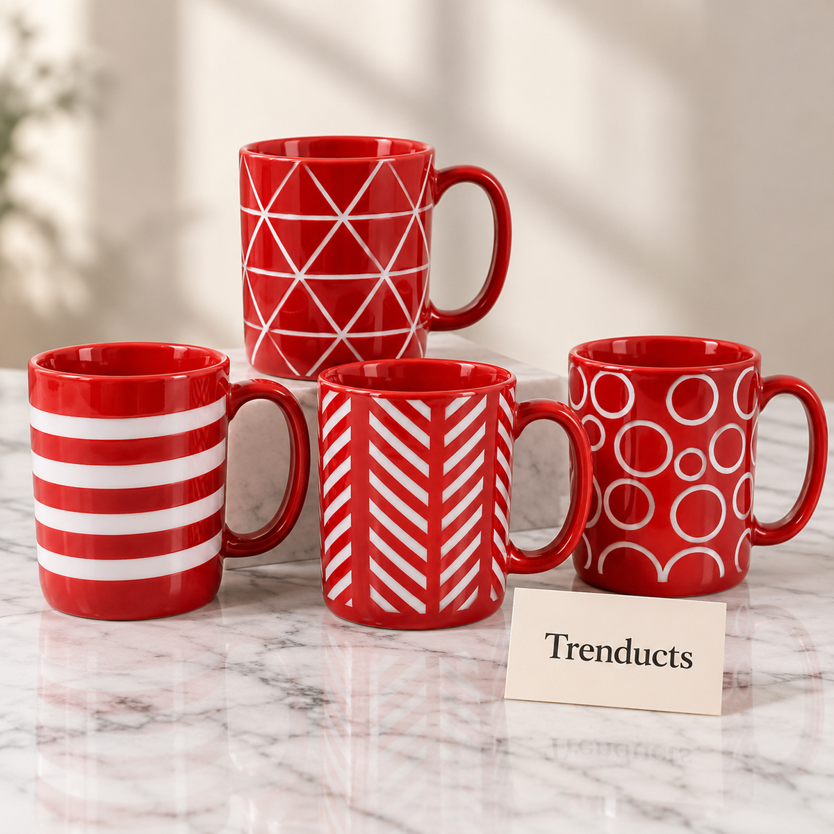 Red Pattern Mug 400 ml - White Geometric (Random Design)