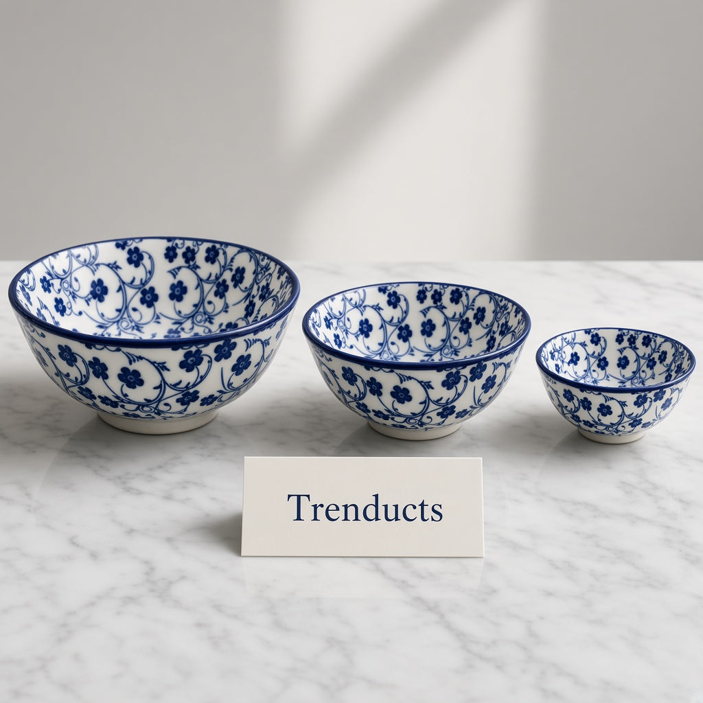 Danny Home Ceramic Bowl - Blue and White Floral Print