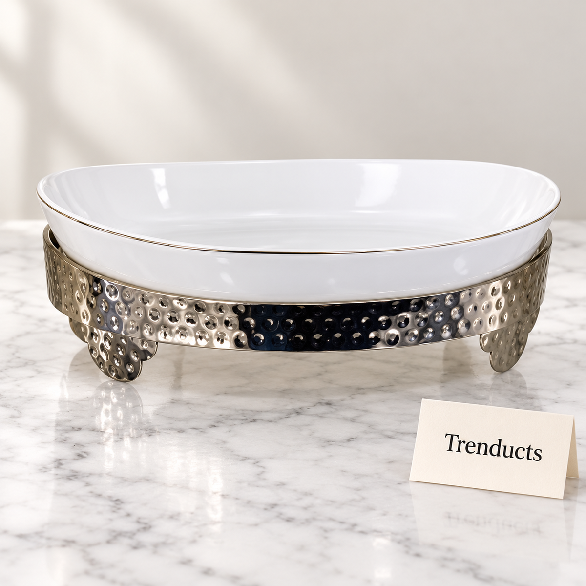 Brilliant Oval Bowl with Stand - 11″ White Ceramic
