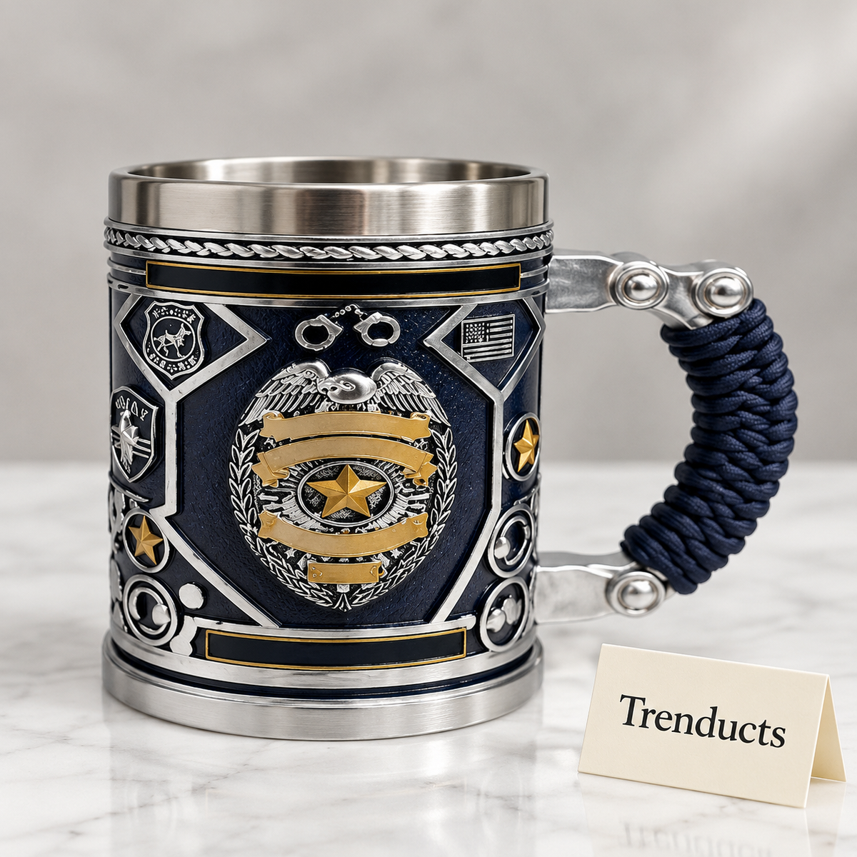 Police Themed Mug - 3D Blue and Silver Handled Mug