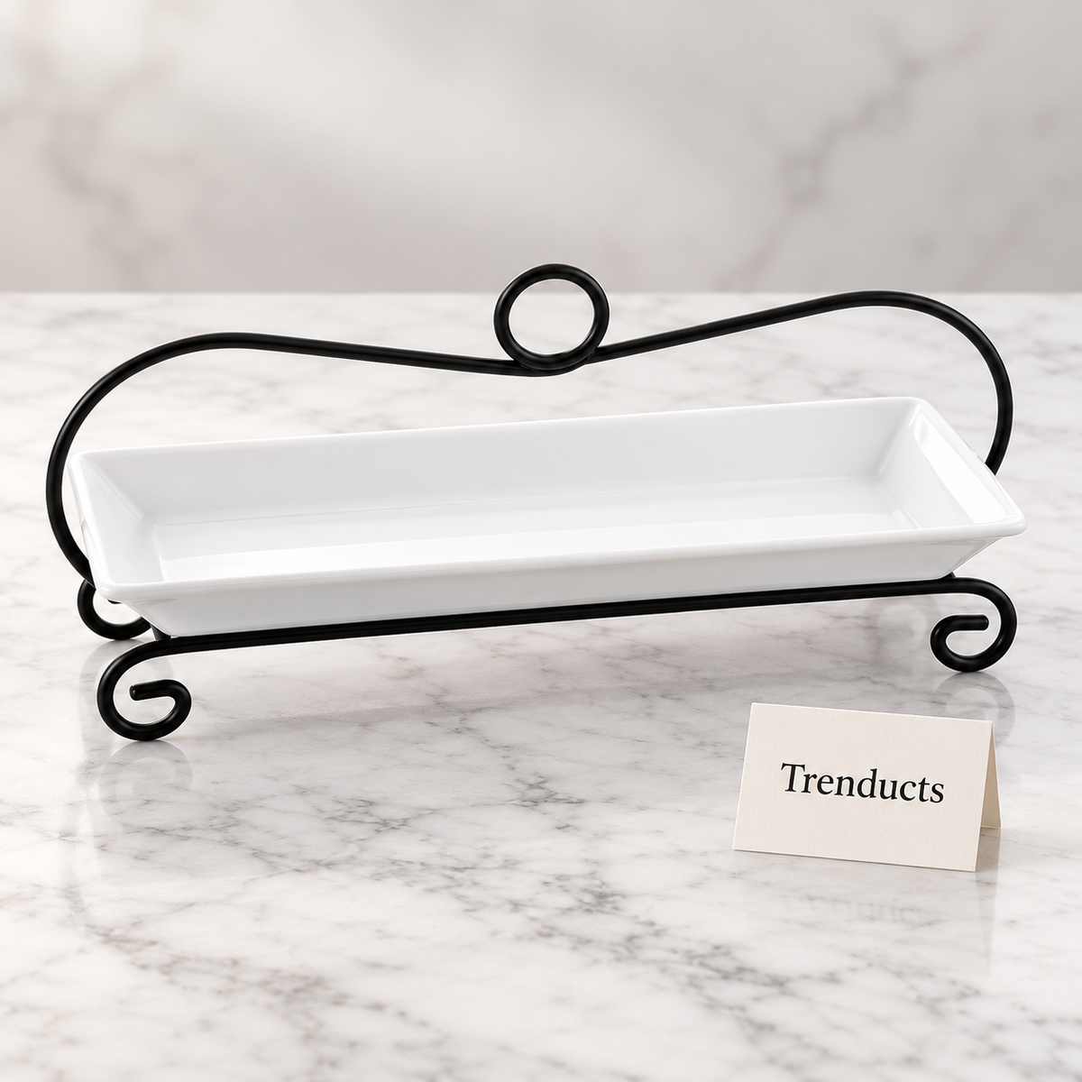 Symphony Pastry Holder - White Tray with Metal Stand