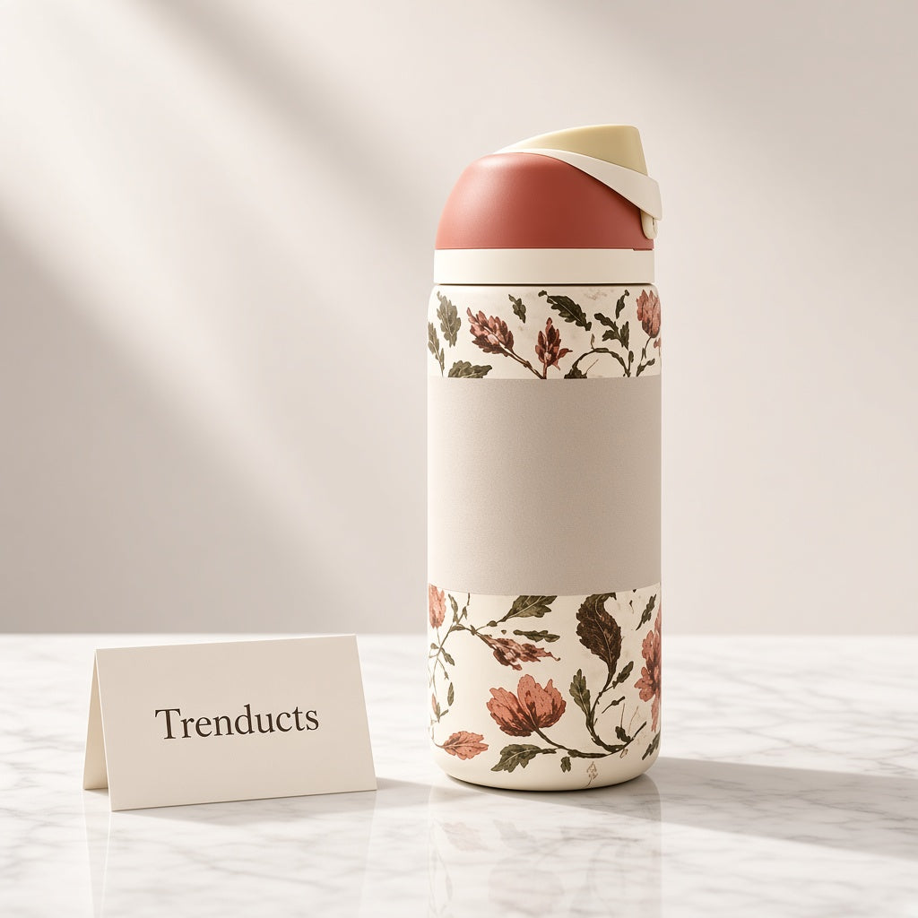 Stainless Steel Water Bottle with Flip Lid - Floral Print