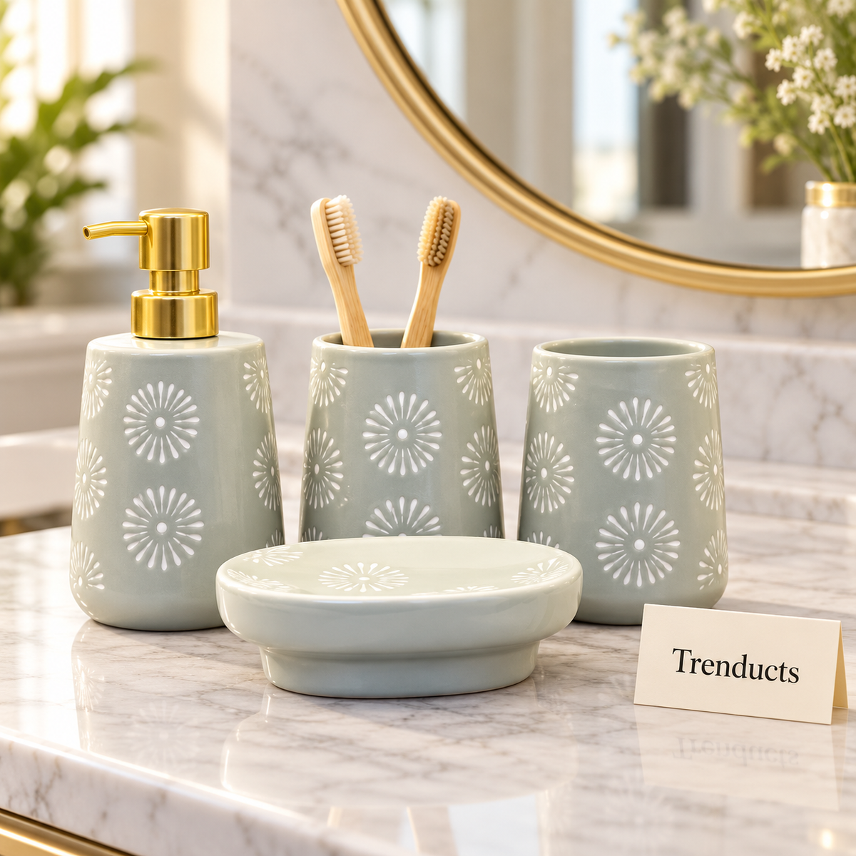 Brilliant 4 Piece Bathroom Set - Grey White Floral