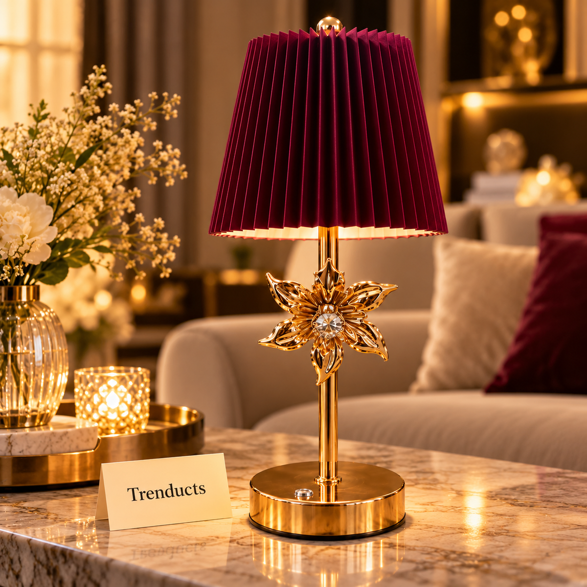 Decorative Gold Flower LED Touch Table Lamp