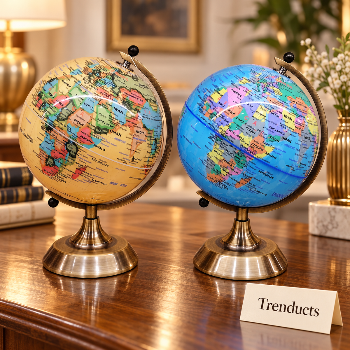 Antique Political World Globe with Brass Stand (Random Color)