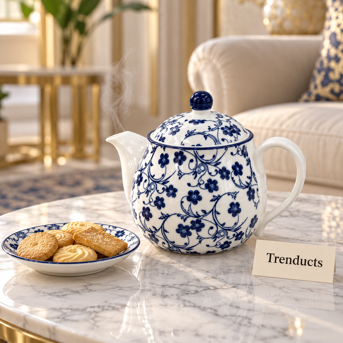 Danny Home Porcelain Tea Pot - 500 ml Blue Floral