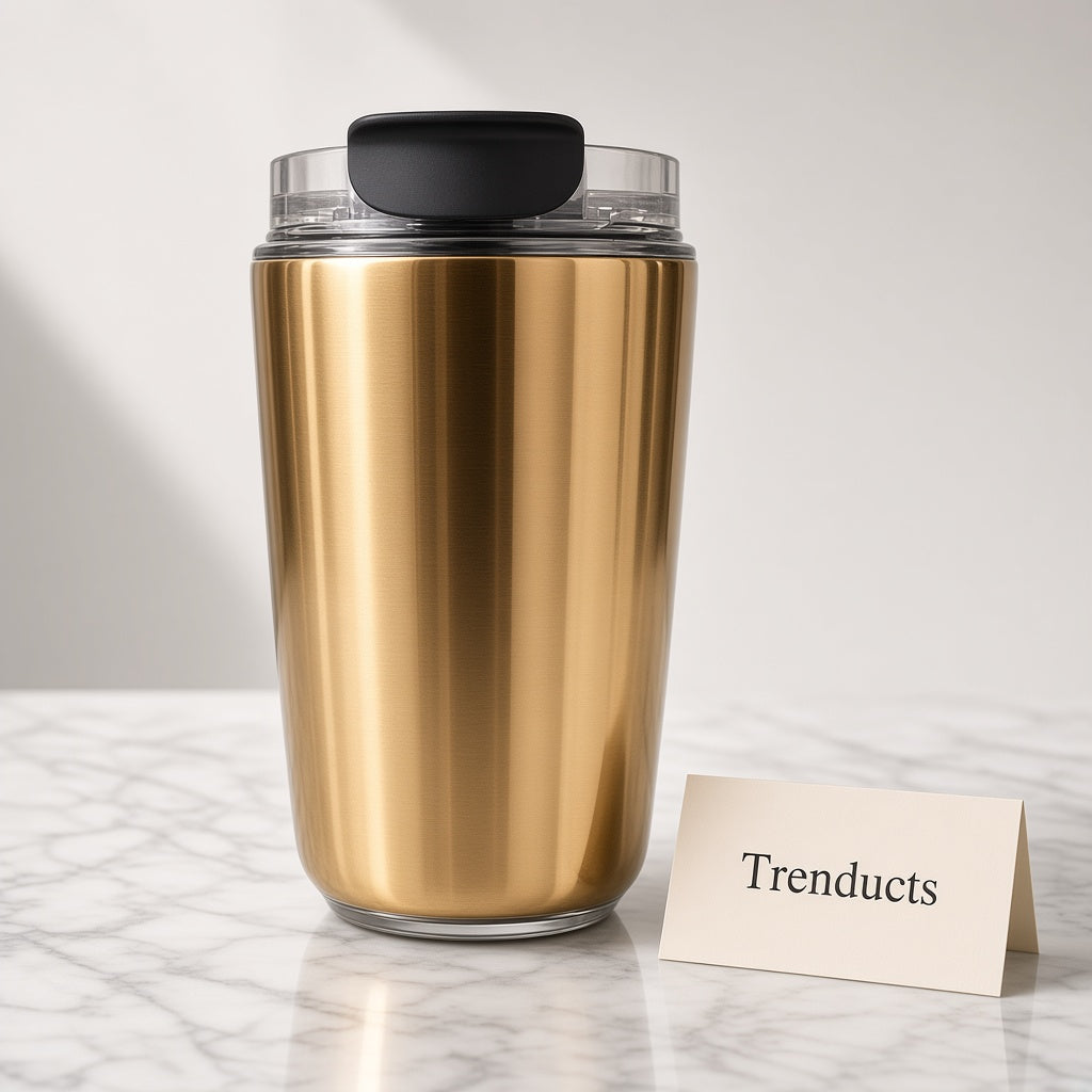 Stainless Steel Gold Tumbler with Black Flip Lid