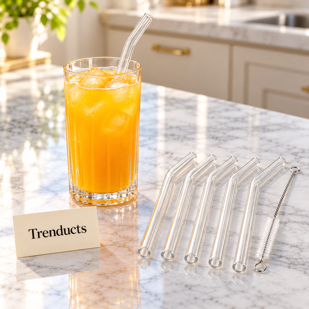 Glass Straw Set - 6 Reusable Straws with Cleaning Brush