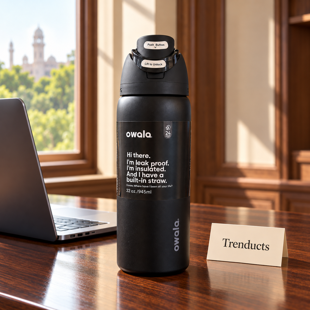 Owala Water Bottle 32 oz - Matte Black Finish