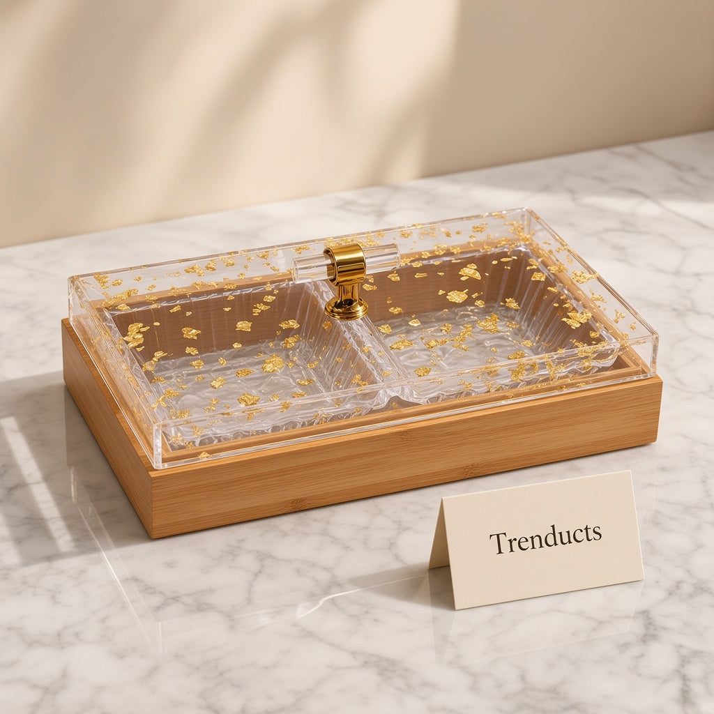 Bamboo Dry Fruit Tray with Acrylic Lid - 2 Sections