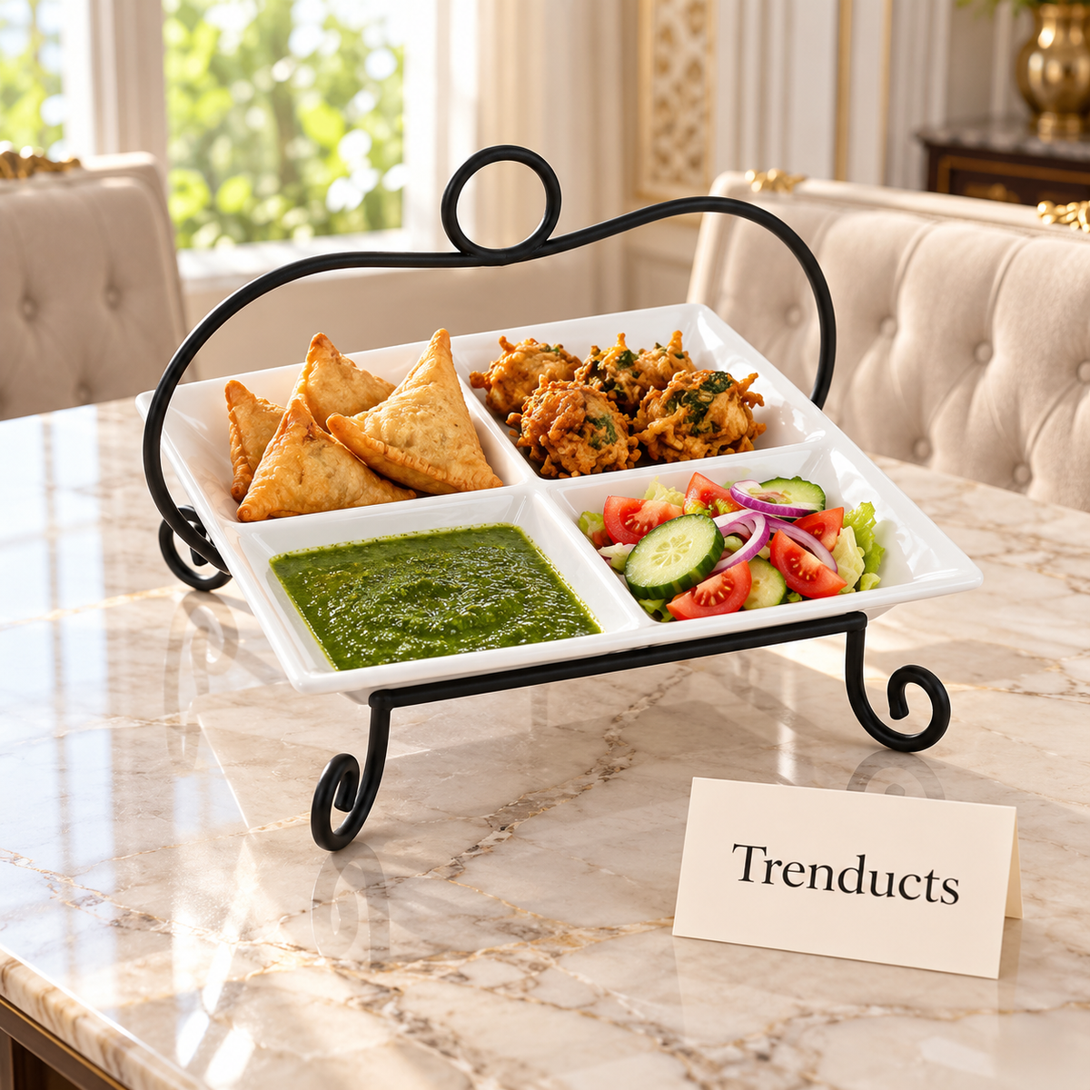 Symphony Square Divided Plate with Stand - 4 Section