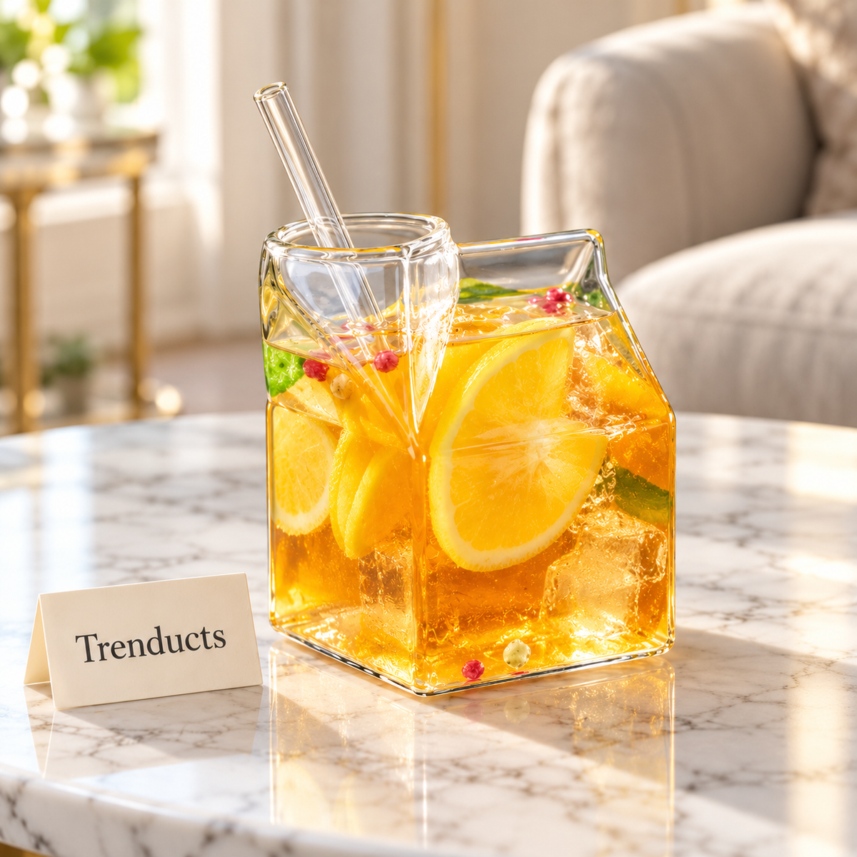 Square Glass Drinking Cup with Straw - Clear Carton