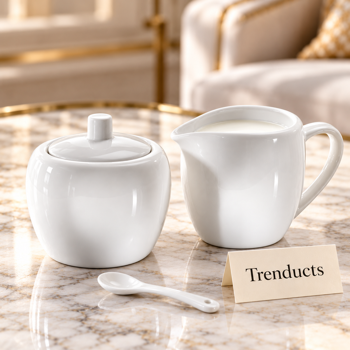 Symphony Sugar Creamer Set with Spoon - White