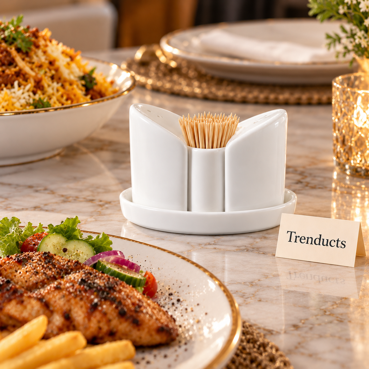 Brilliant Salt Pepper and Toothpick Holder Set