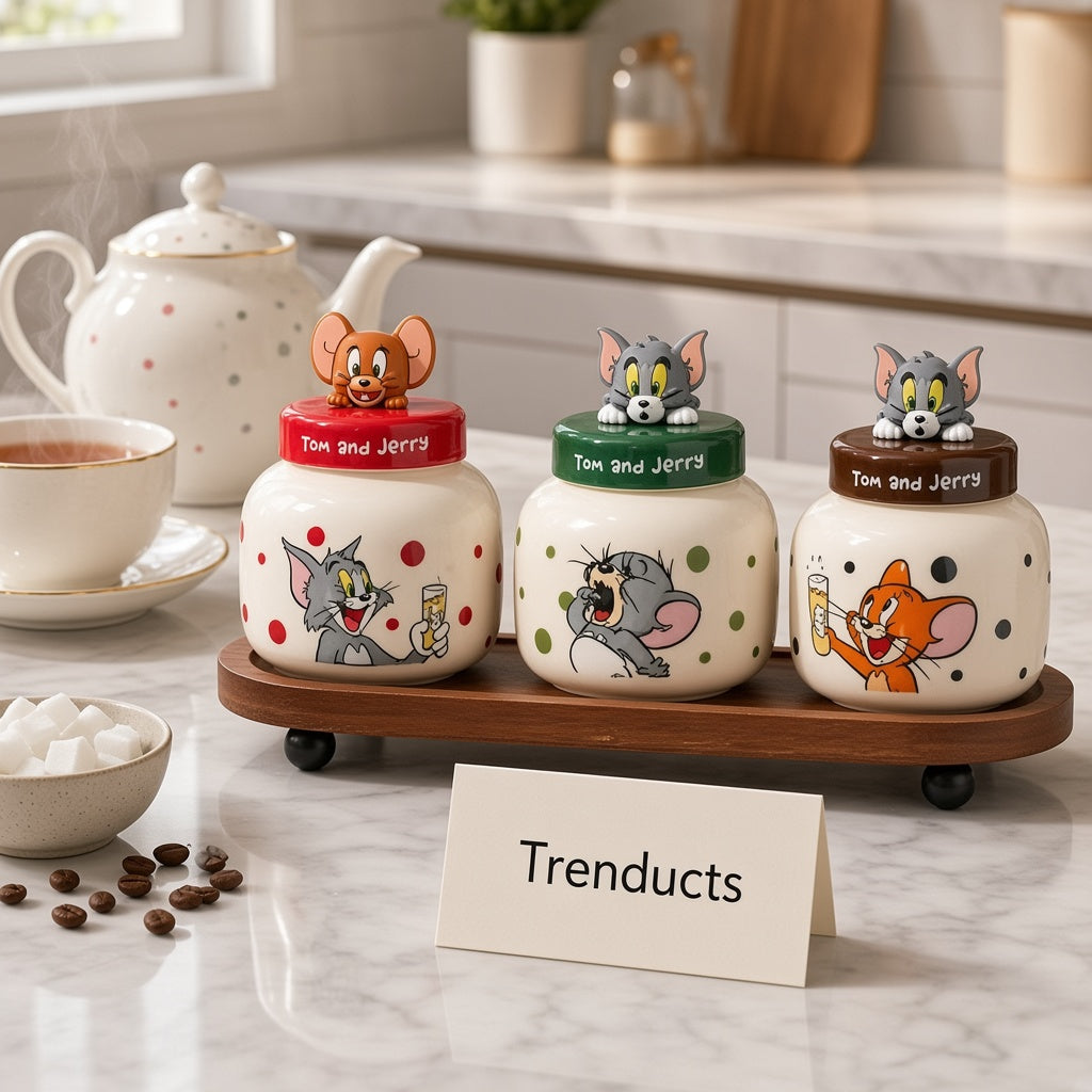 Disney Tom and Jerry Ceramic Jar Set of 3 - 3D Lids