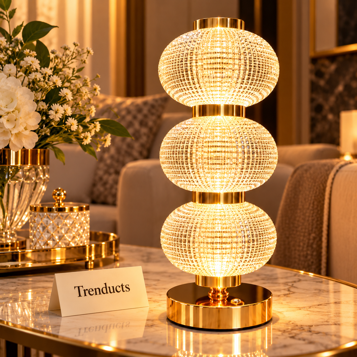 Triple Crystal Sphere LED Table Lamp with Touch Switch