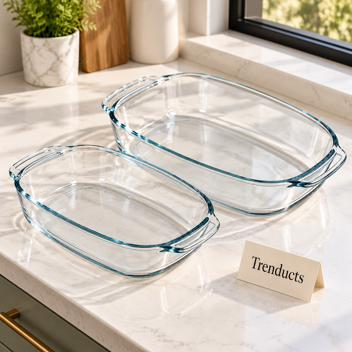 Danny Home Oval Glass Baking Pan Set - 2 Pcs 1.6L & 3L